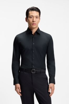 Camicia slim fit in twill elasticizzato ad alte prestazioni, Nero