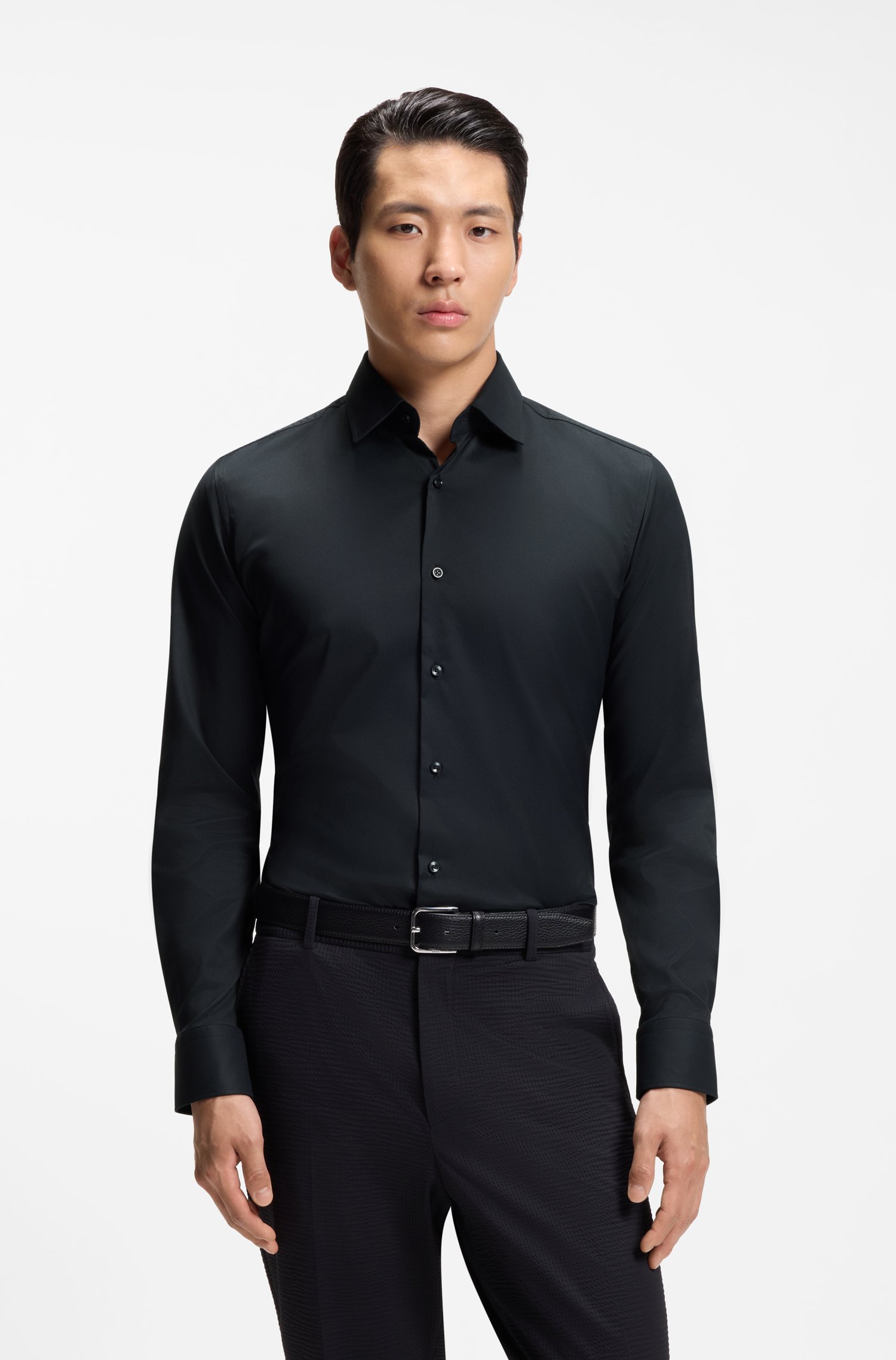 Boss Slim-fit shirt in performance-stretch twill skjortor & blusar herr