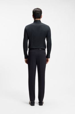 Camicia slim fit in twill elasticizzato ad alte prestazioni, Nero