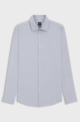 Slim-fit shirt in performance-stretch twill, Light Grey