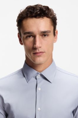 Slim-fit shirt in performance-stretch twill, Light Grey
