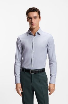 Slim-fit shirt in performance-stretch twill, Light Grey