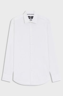 Camicia slim fit in twill elasticizzato ad alte prestazioni, Bianco