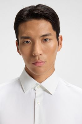 Camicia slim fit in twill elasticizzato ad alte prestazioni, Bianco