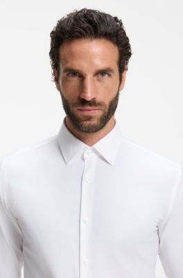 Camicia slim fit in twill elasticizzato ad alte prestazioni, Bianco