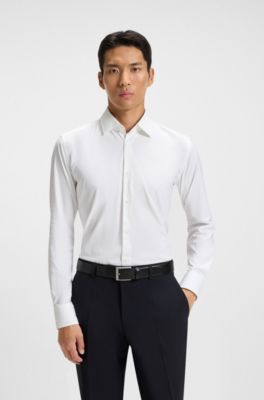 Slim-fit shirt in performance-stretch twill, White