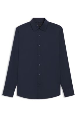 Slim-fit shirt in performance-stretch twill, Dark Blue