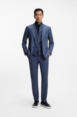 Slim fit-skjorta i performance stretch-twill, M&ouml;rkbl&aring;