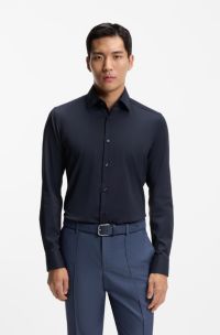 Slim-fit shirt in performance-stretch twill, Dark Blue