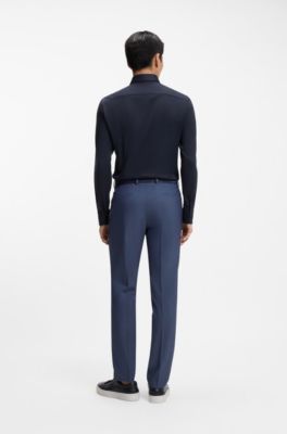 Slim-fit shirt in performance-stretch twill, Dark Blue