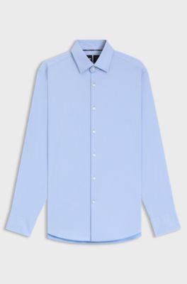 Slim-fit shirt in performance-stretch twill, Light Blue