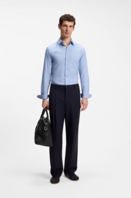 Slim-fit shirt in performance-stretch twill, Light Blue