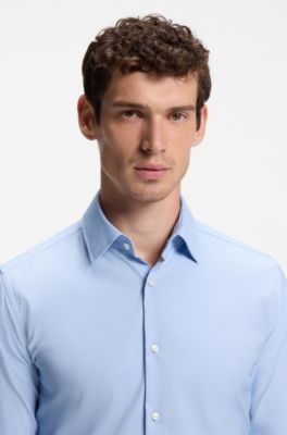Slim-fit shirt in performance-stretch twill, Light Blue
