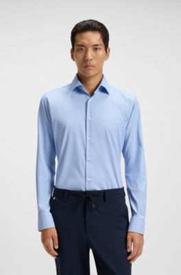 Slim-fit shirt in performance-stretch twill, Light Blue