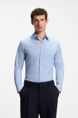 Slim-fit shirt in performance-stretch twill, Light Blue