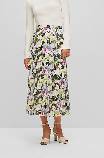 Relaxed-fit skirt with plissé pleats, Patterned