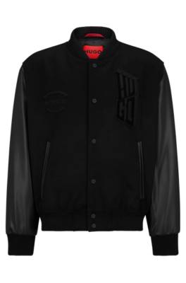 Hugo Boss Regular-fit Varsity Jacket With Velvet Badges In Black