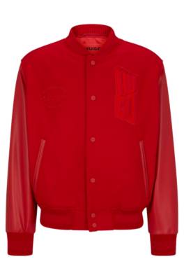 Hugo Boss Regular-fit Varsity Jacket With Velvet Badges In Red