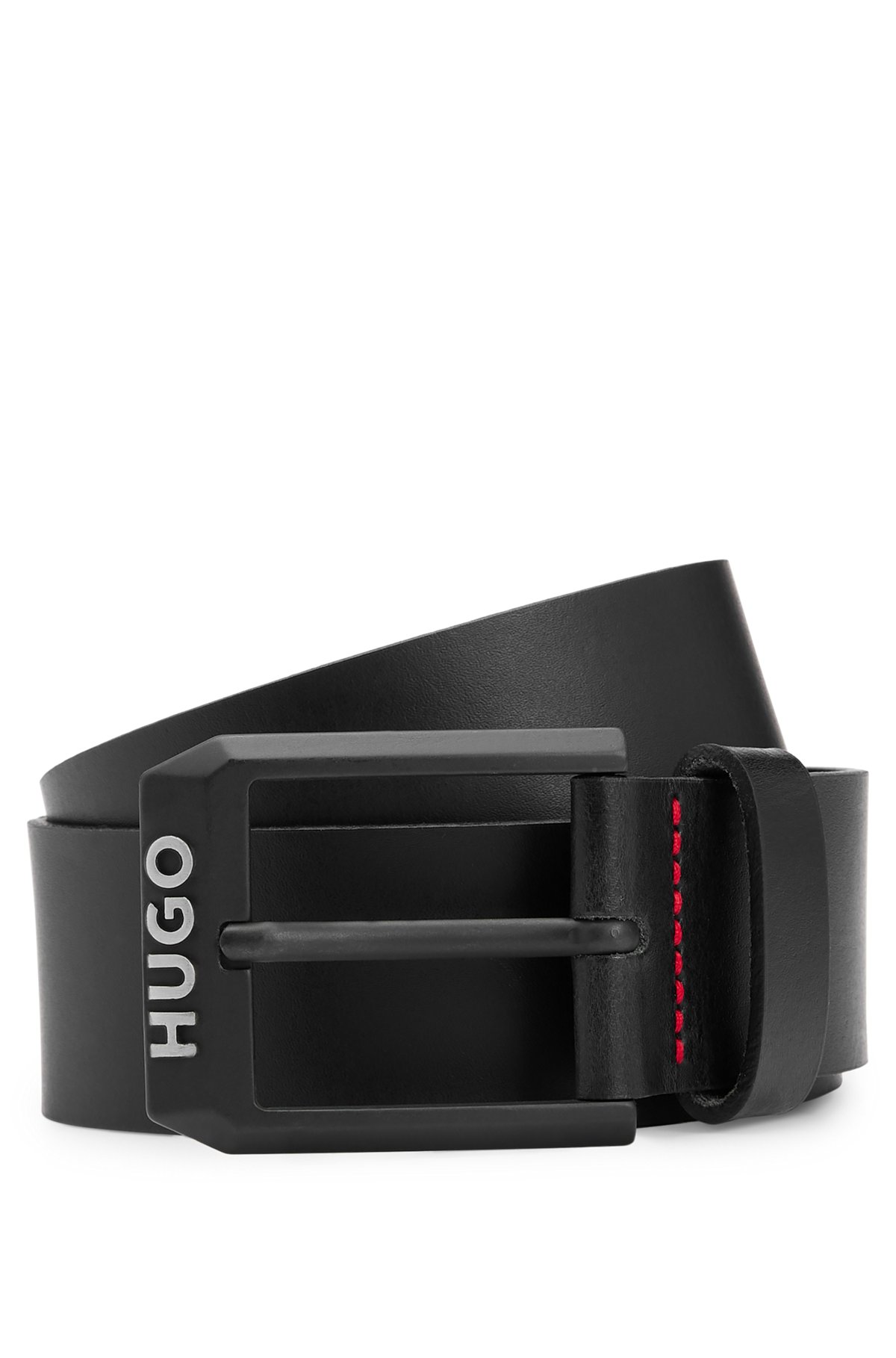 HUGO - Ledergürtel mit mattschwarzer Logo-Schließe