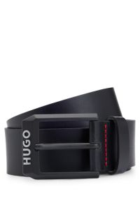 Ceinture en cuir avec boucle noir mat à logo, Noir