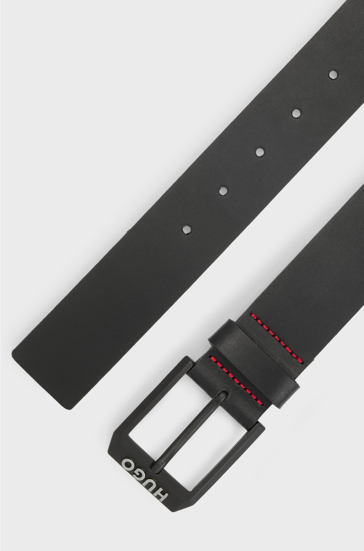 Leather belt with matte-black logo-trim buckle, Black