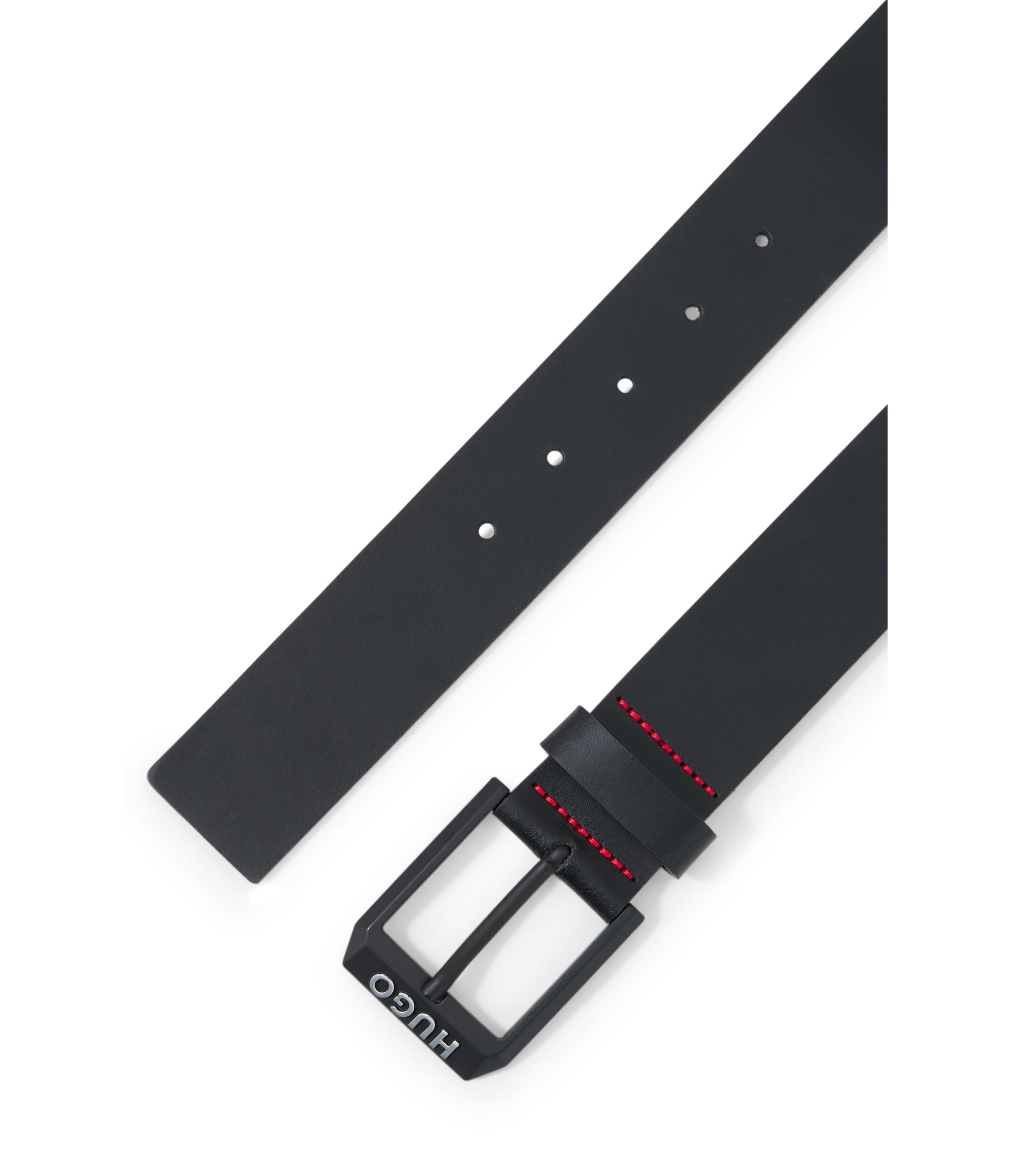 Hugo Boss Black Leather Dress Belt with Matte Black Buckle HUGO - Matte leather belt with branded plaque buckle - Black main image 3