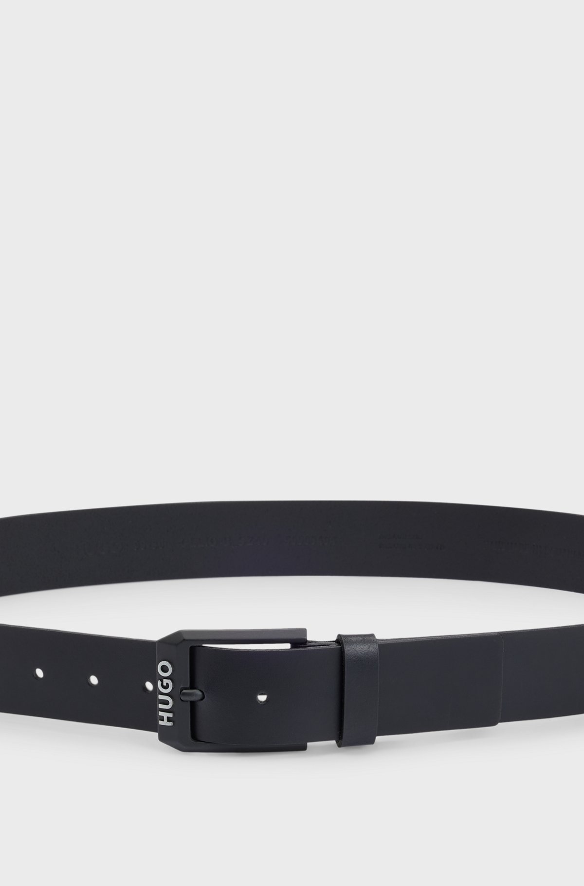 HUGO - レザーベルト マットブラック ロゴディテールバックル HUGO - レザーベルト マットブラック ロゴディテールバックル