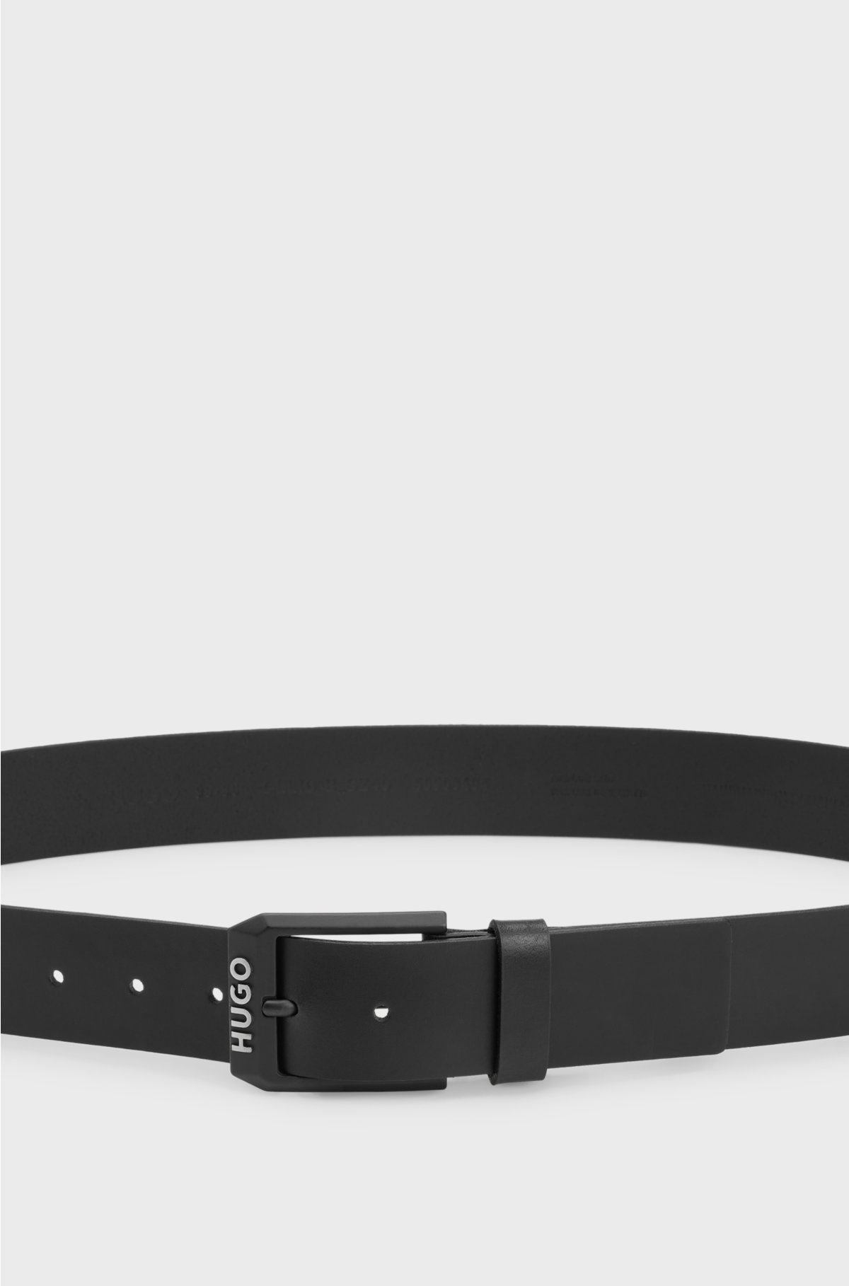 Leather belt with matte-black logo-trim buckle, Black