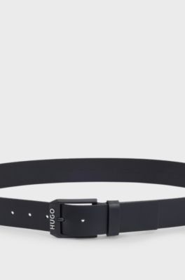 Leren riem met matzwarte gesp met logodecoratie, Zwart