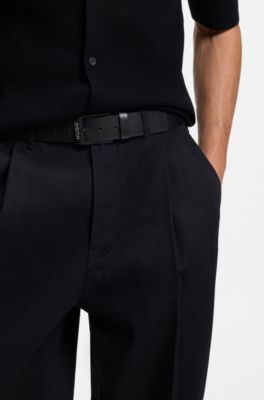 Leather belt with matte-black logo-trim buckle, Black