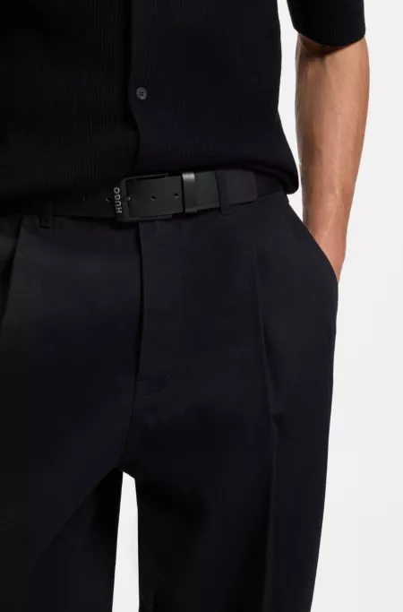 Leather belt with matte-black logo-trim buckle