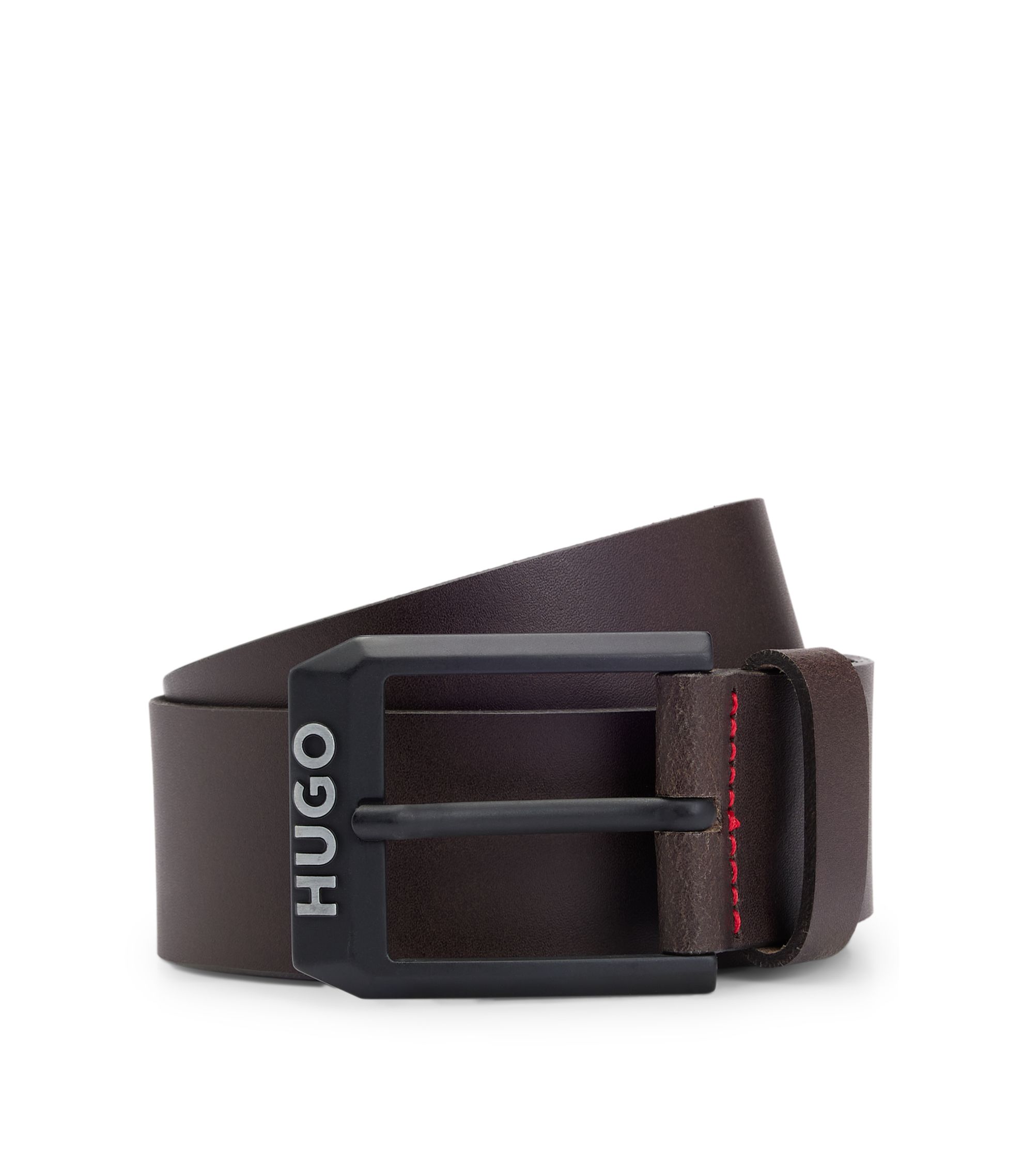 Ledergürtel mit mattschwarzer Logo-Schließe