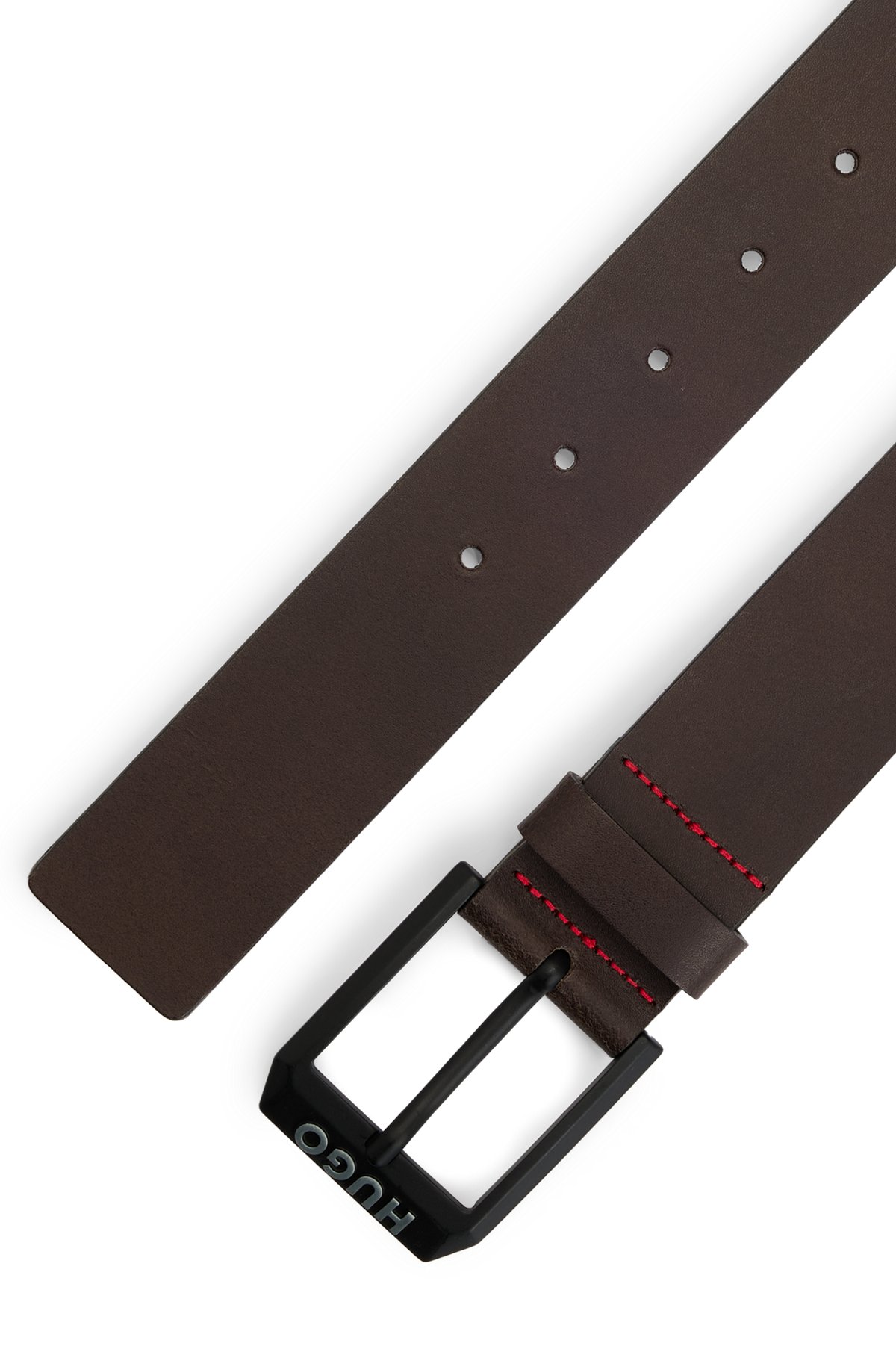 HUGO - Leather belt with matte-black logo-trim buckle | Gürtel