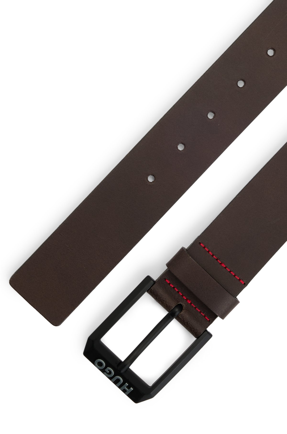 HUGO - Leather belt with matte-black logo-trim buckle