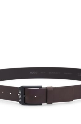 Leather belt with matte-black logo-trim buckle, Dark Brown