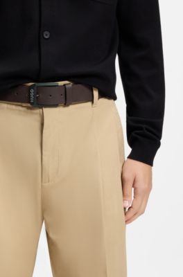 Leather belt with matte-black logo-trim buckle, Dark Brown