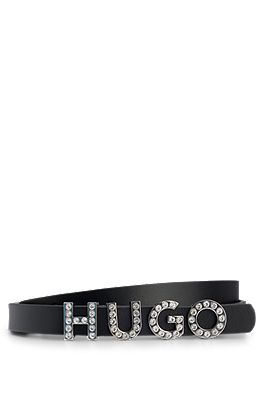 HUGO - イタリアンレザーベルト クリスタルエンベリッシュ ロゴバックル