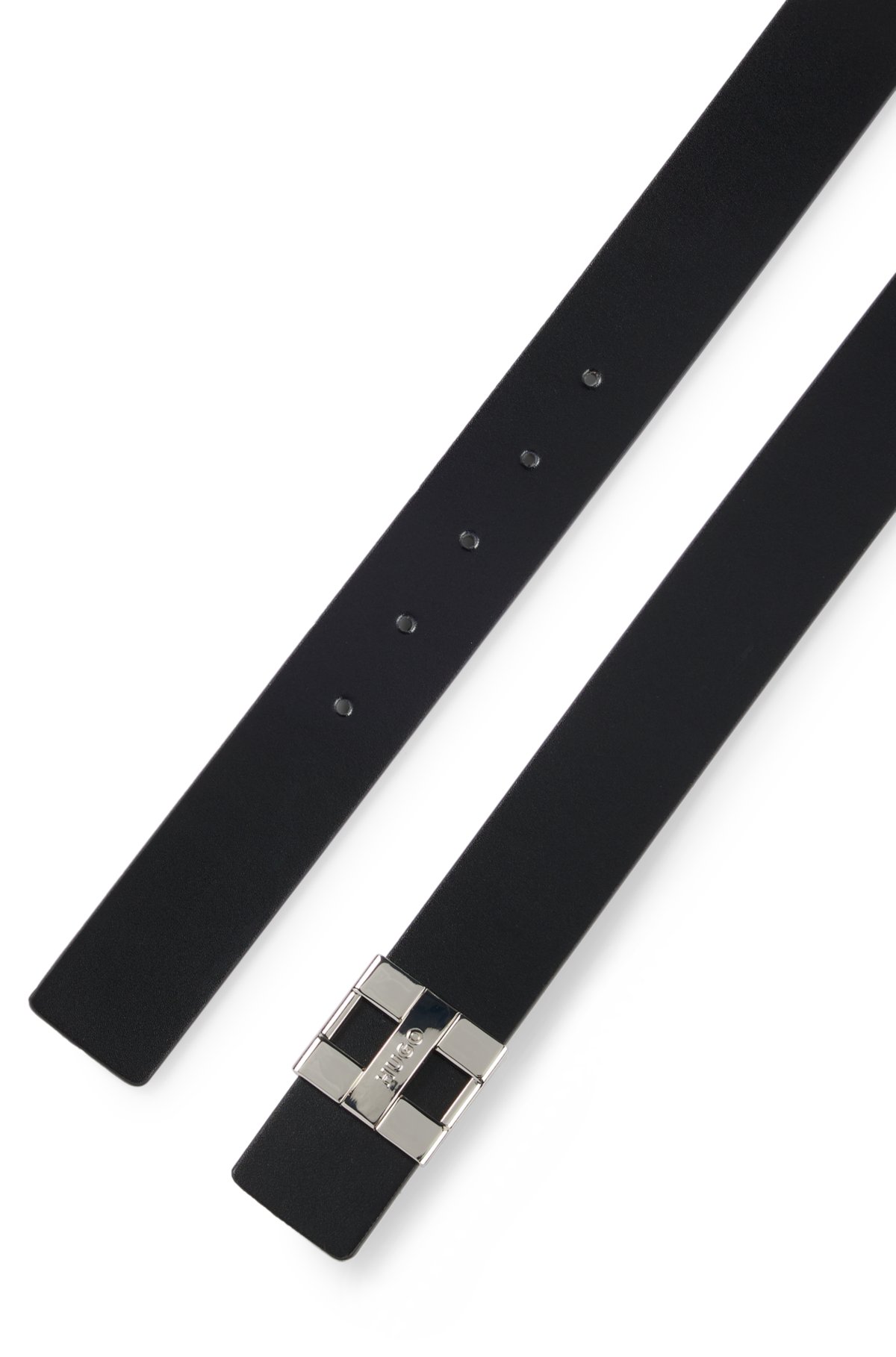 Italian-leather reversible belt with logo buckle, Black