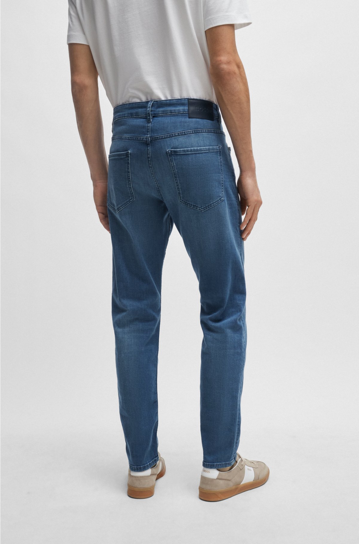 Tapered-fit jeans in blue stretch denim, Blue