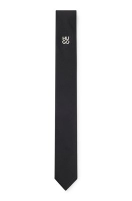 Jacquard-woven tie with metallic stacked-logo trim
