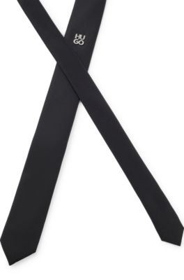 Jacquard-woven tie with metallic stacked-logo trim, Black