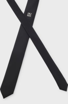 Corbata tejida en jacquard con ribete met&aacute;lico de logo de nueva temporada, Negro