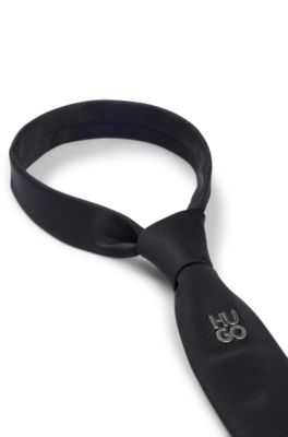 Jacquard-woven tie with metallic stacked-logo trim, Black