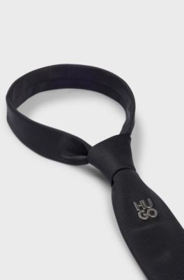 Jacquard-woven tie with metallic stacked-logo trim, Black