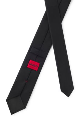 Jacquard-woven tie with metallic stacked-logo trim, Black