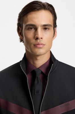 Corbata tejida en jacquard con ribete met&aacute;lico de logo de nueva temporada, Negro