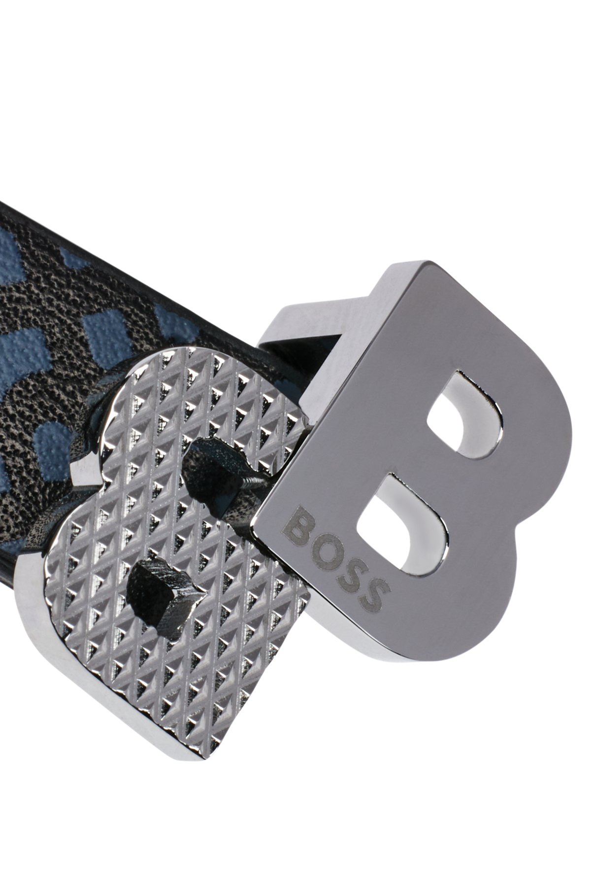 Bracelet en cuir avec fermoir ajustable à double monogramme, Bleu à motif