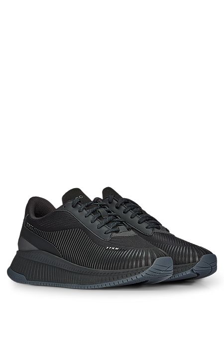 Mixed-material trainers with rubberised faux leather, Black