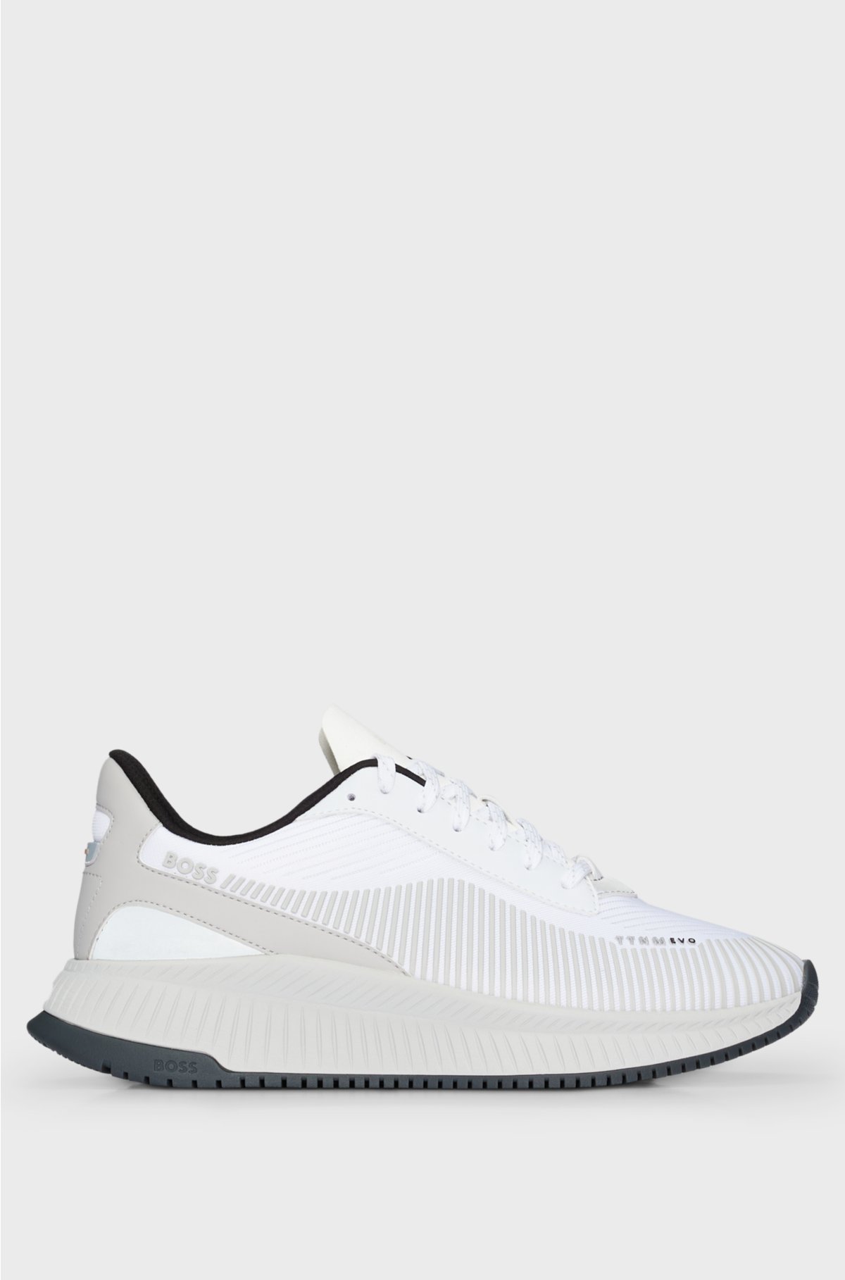 Mixed-material trainers with rubberised faux leather, White
