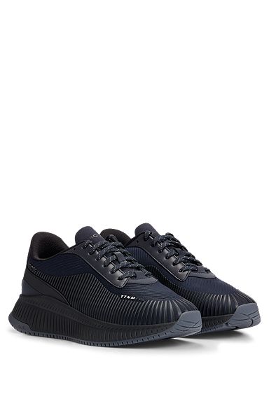 Mixed-material trainers with rubberised faux leather, Dark Blue